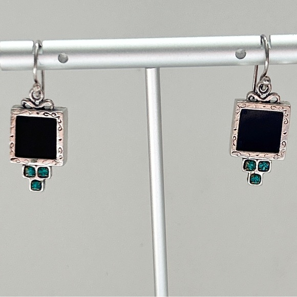 Onyx Apatite Sterling Silver Earrings - Picture 3 of 11